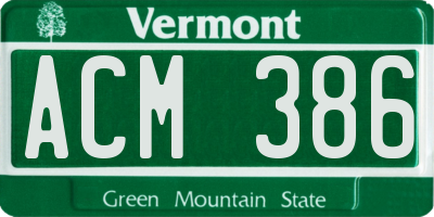 VT license plate ACM386