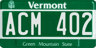 VT license plate ACM402
