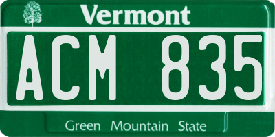 VT license plate ACM835