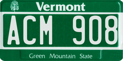 VT license plate ACM908