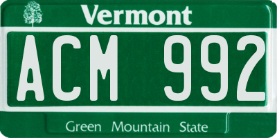 VT license plate ACM992