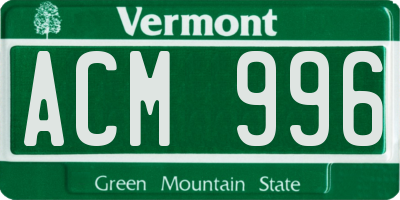 VT license plate ACM996