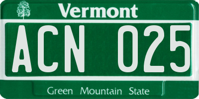 VT license plate ACN025