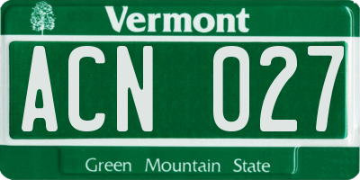 VT license plate ACN027