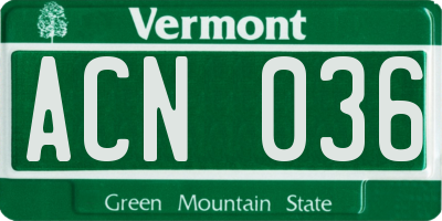 VT license plate ACN036