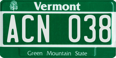 VT license plate ACN038