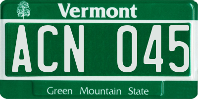 VT license plate ACN045