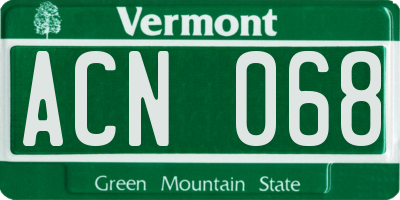 VT license plate ACN068
