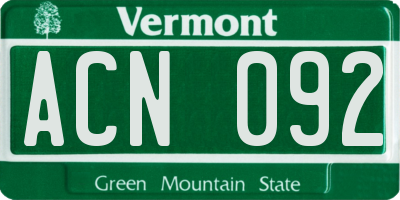 VT license plate ACN092