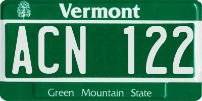 VT license plate ACN122