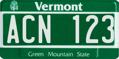VT license plate ACN123