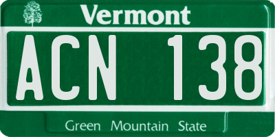 VT license plate ACN138