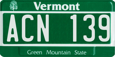 VT license plate ACN139