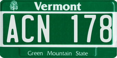 VT license plate ACN178