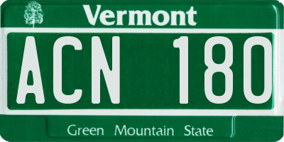 VT license plate ACN180