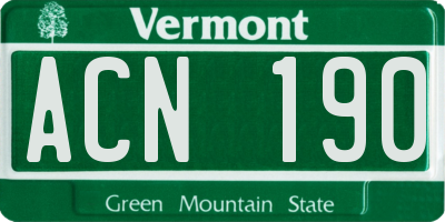 VT license plate ACN190