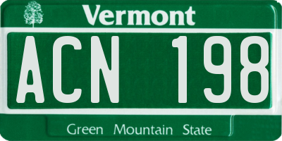 VT license plate ACN198