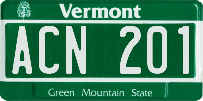 VT license plate ACN201