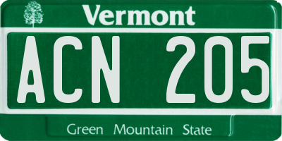 VT license plate ACN205