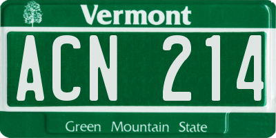 VT license plate ACN214