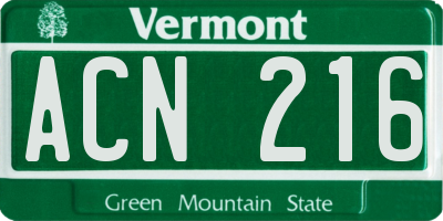 VT license plate ACN216