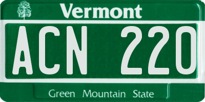 VT license plate ACN220