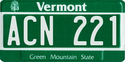 VT license plate ACN221