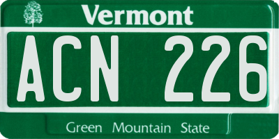 VT license plate ACN226