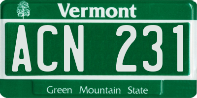 VT license plate ACN231