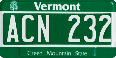 VT license plate ACN232