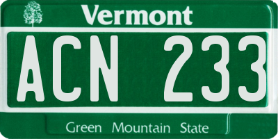 VT license plate ACN233