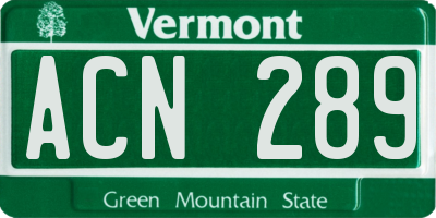 VT license plate ACN289