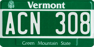 VT license plate ACN308