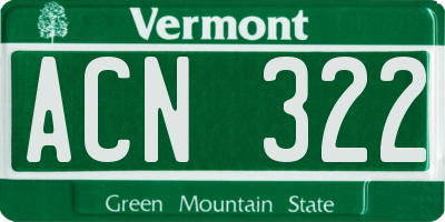VT license plate ACN322