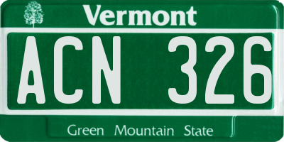 VT license plate ACN326