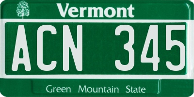 VT license plate ACN345