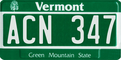 VT license plate ACN347