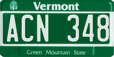 VT license plate ACN348