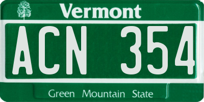 VT license plate ACN354