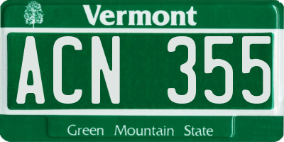 VT license plate ACN355