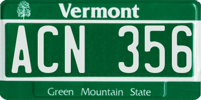 VT license plate ACN356