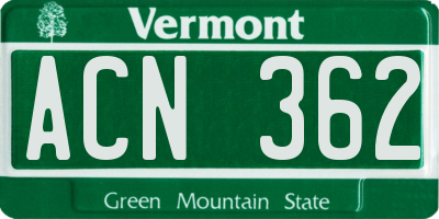 VT license plate ACN362