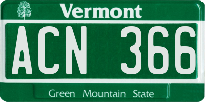 VT license plate ACN366