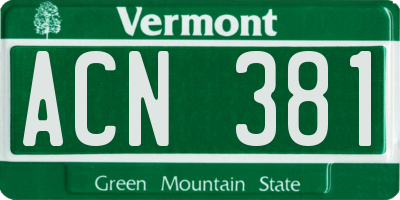 VT license plate ACN381