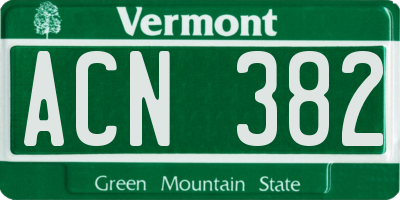 VT license plate ACN382