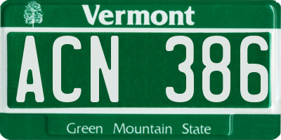 VT license plate ACN386