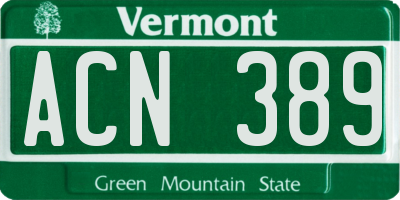VT license plate ACN389