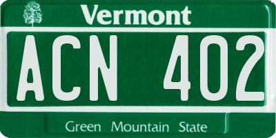 VT license plate ACN402