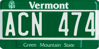 VT license plate ACN474