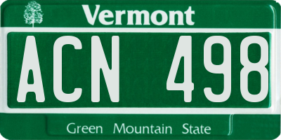 VT license plate ACN498